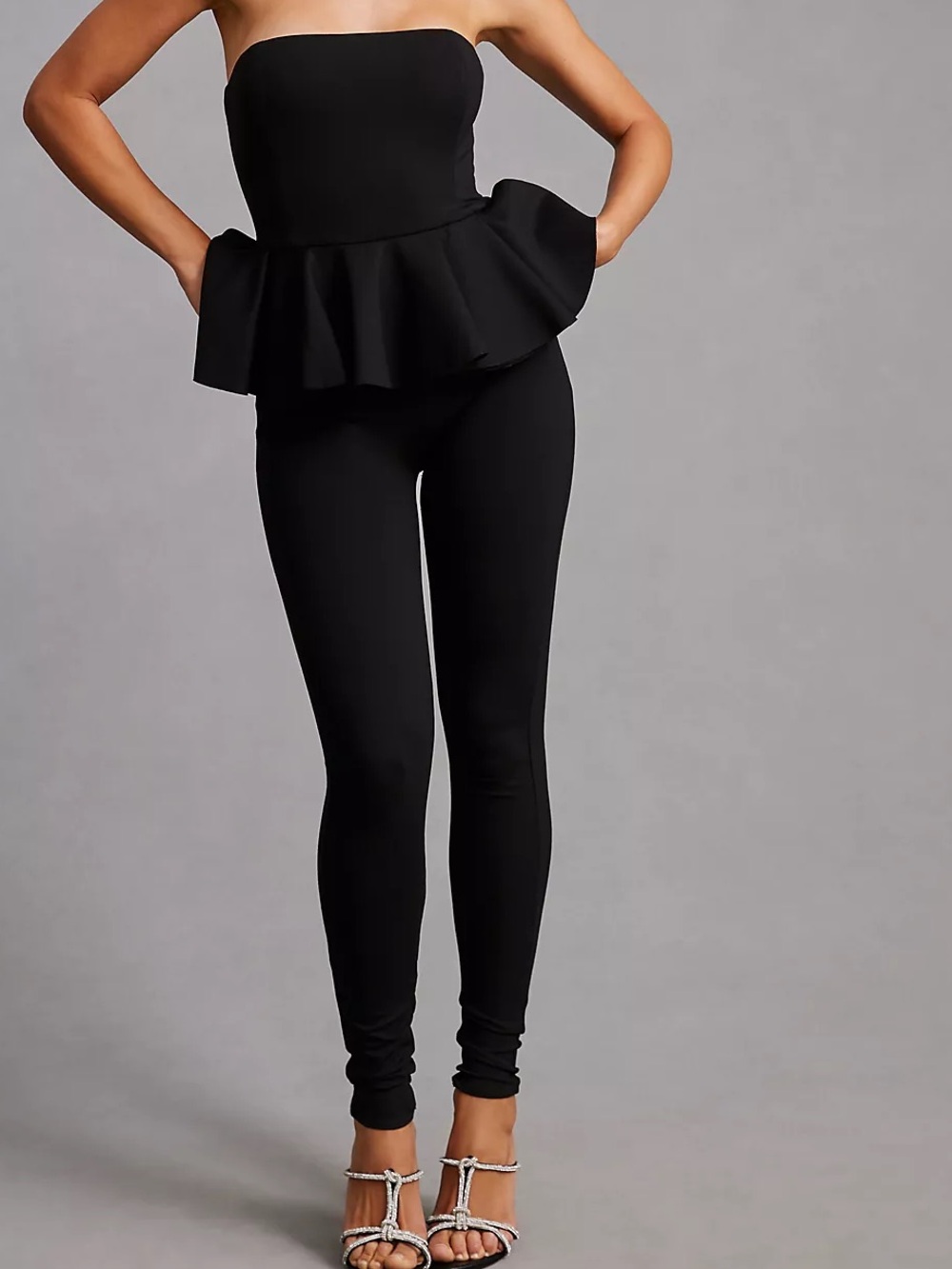 Ronny Kobo Stunning slim-fit trousers Strapless Peplum Classic Black Jumpsuit XS